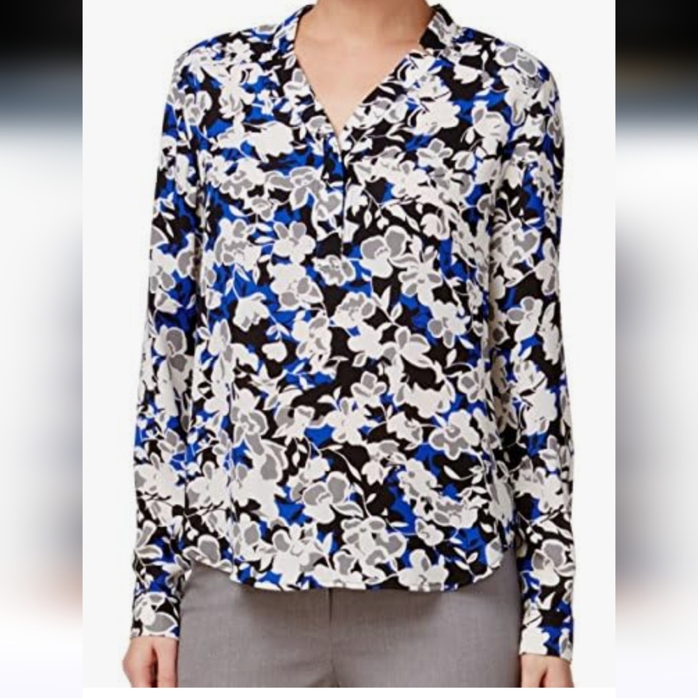 New!!! Nine West ✨️ Floral Print Long-Sleeve V-Neck Women's Blouse Size XL